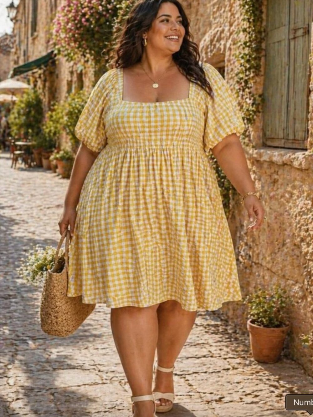 Old Navy Cotton Gingham Smocked Dress Yellow White XL Cottagecore Summer Picnic